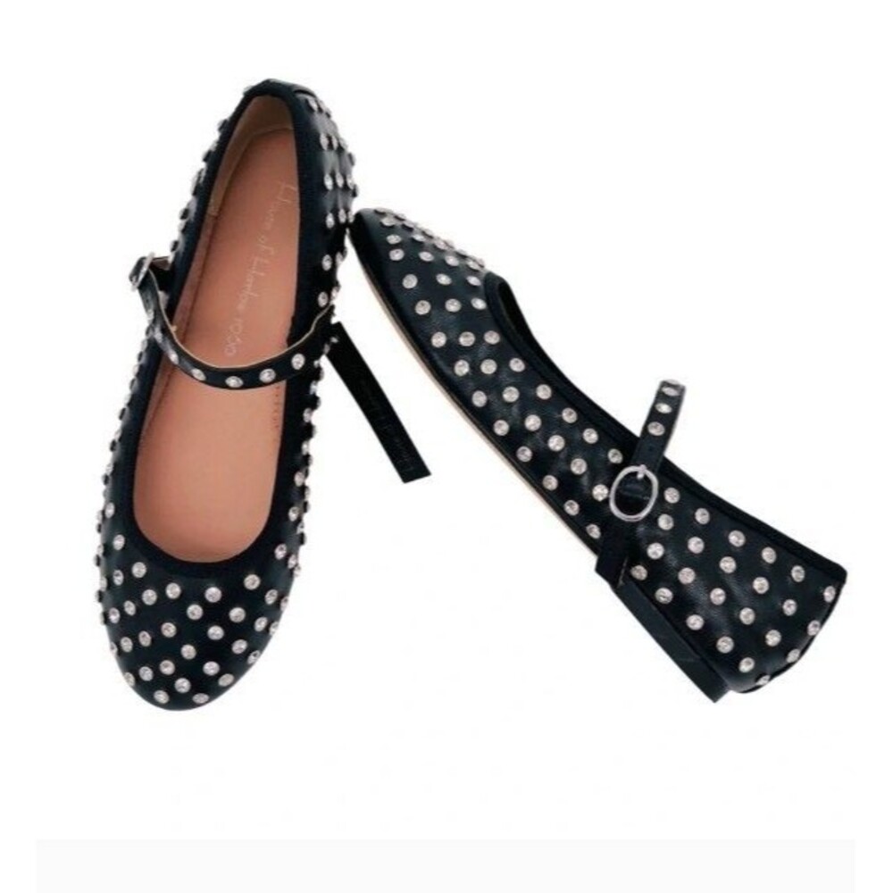 House Of Harlow 1960 Rhinestone Studded Ballet Flats Shoes Black 7.5 NWT